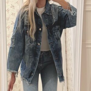 Forever 21 Blue Distressed Jean Jacket
